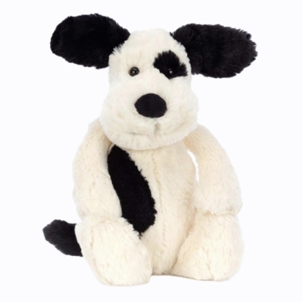 Jellycat Bashful Black & Cream Puppy Med 12.2x4.7x3.5" Soft Plush BNWT Authentic